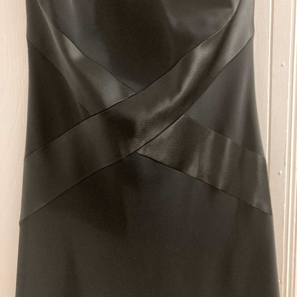 Evening/prom dress black matte and sheen, criss cross back, slight train.